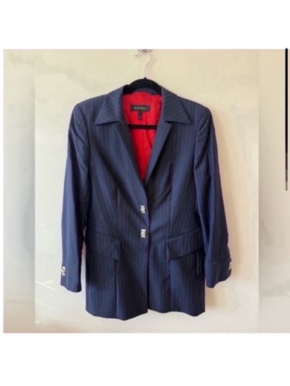 Escada Blue Pinstripe Wool Blazer Size 38